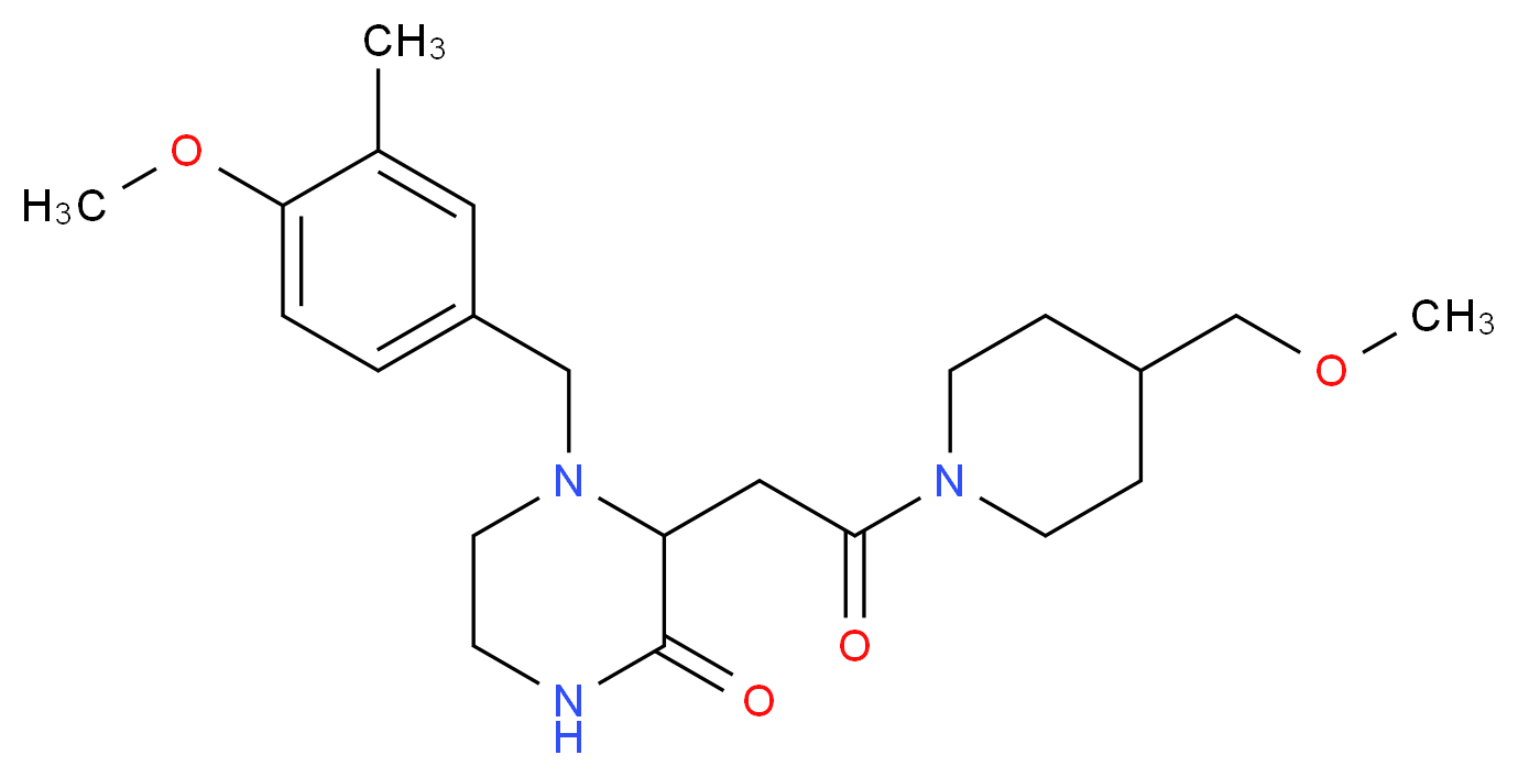4-(4-methoxy-3-methylbenzyl)-3-{2-[4-(methoxymethyl)-1-piperidinyl]-2-oxoethyl}-2-piperazinone_分子结构_CAS_)