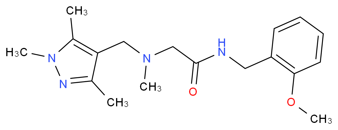 N-(2-methoxybenzyl)-2-{methyl[(1,3,5-trimethyl-1H-pyrazol-4-yl)methyl]amino}acetamide_分子结构_CAS_)
