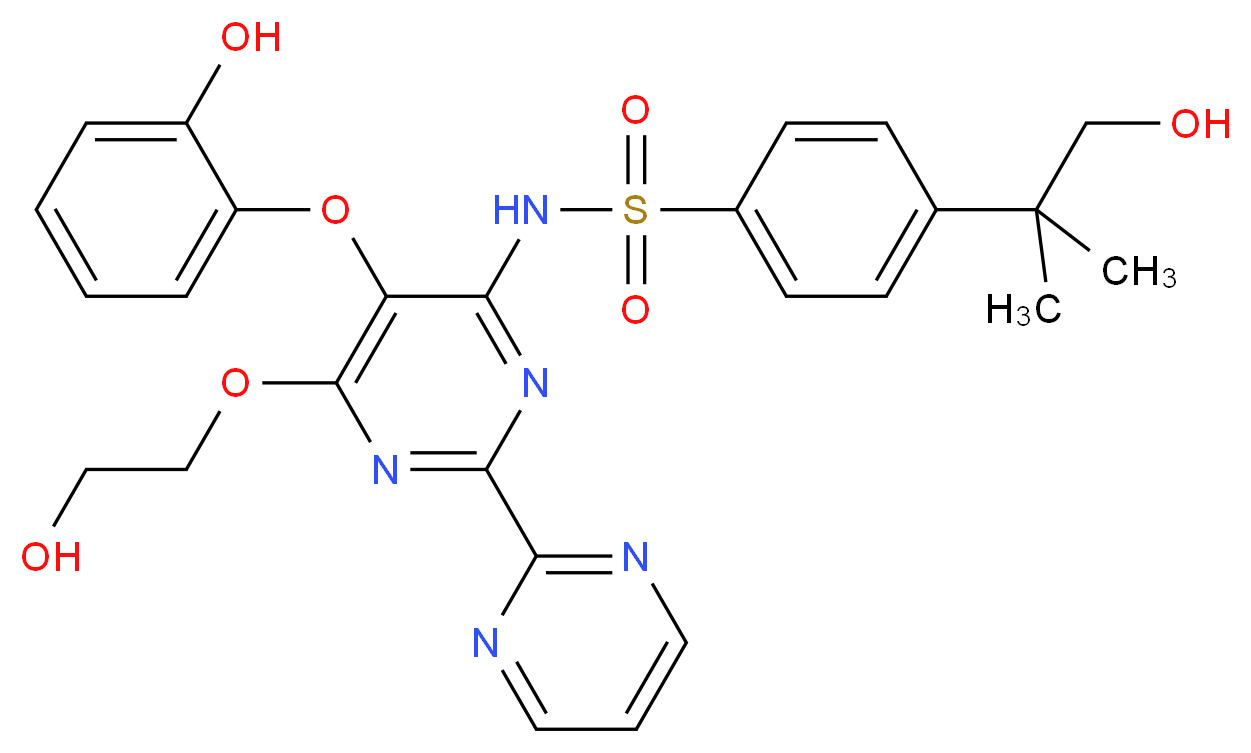 4-(1-hydroxy-2-methylpropan-2-yl)-N-[6-(2-hydroxyethoxy)-5-(2-hydroxyphenoxy)-2-(pyrimidin-2-yl)pyrimidin-4-yl]benzene-1-sulfonamide_分子结构_CAS_253688-62-9