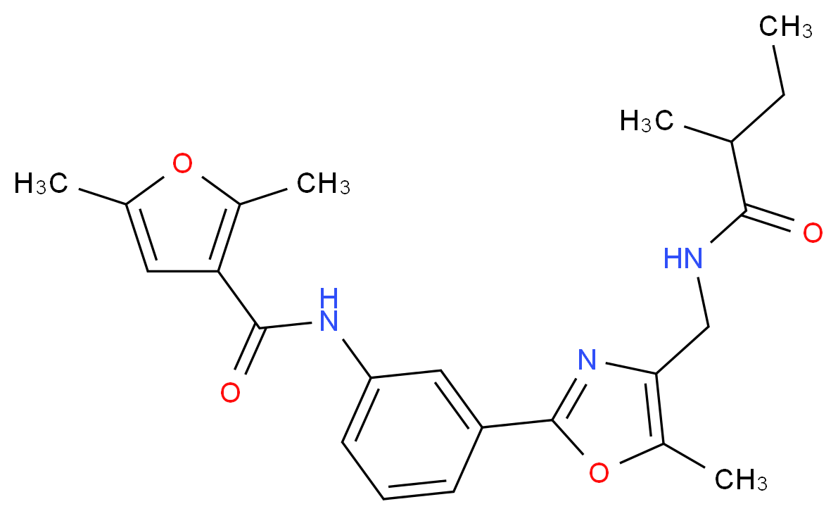 2,5-dimethyl-N-[3-(5-methyl-4-{[(2-methylbutanoyl)amino]methyl}-1,3-oxazol-2-yl)phenyl]-3-furamide_分子结构_CAS_)