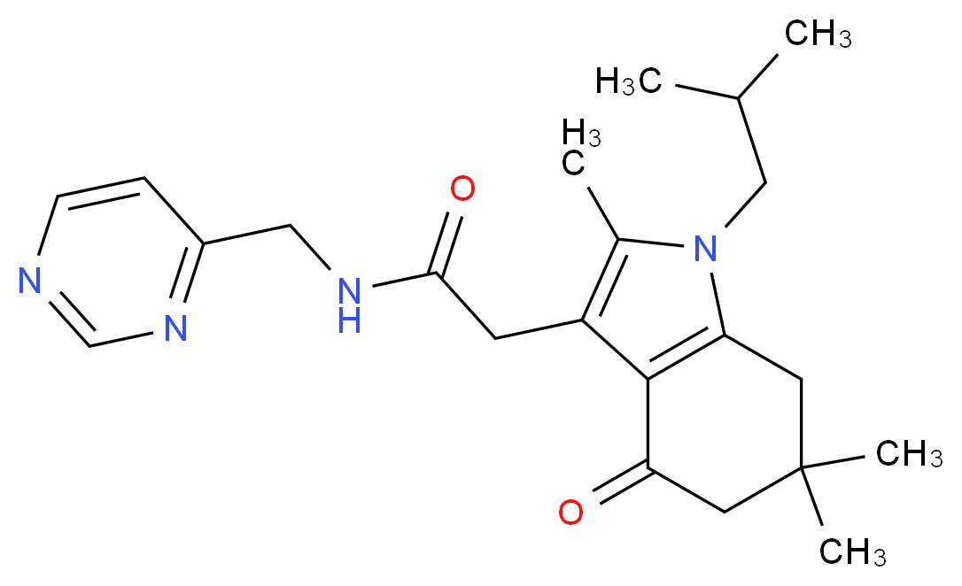 2-(1-isobutyl-2,6,6-trimethyl-4-oxo-4,5,6,7-tetrahydro-1H-indol-3-yl)-N-(4-pyrimidinylmethyl)acetamide_分子结构_CAS_)