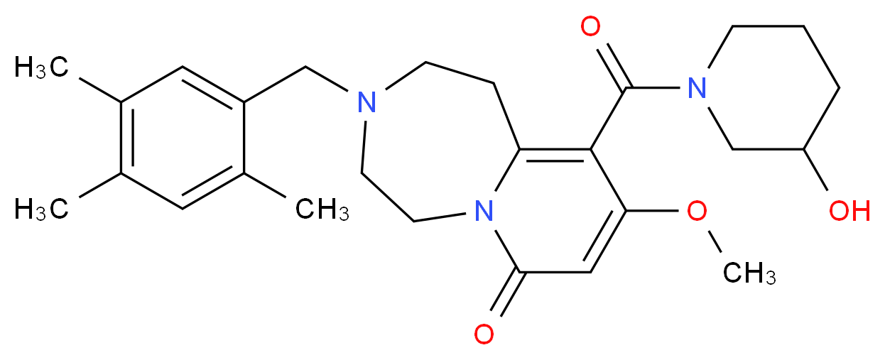 10-[(3-hydroxy-1-piperidinyl)carbonyl]-9-methoxy-3-(2,4,5-trimethylbenzyl)-2,3,4,5-tetrahydropyrido[1,2-d][1,4]diazepin-7(1H)-one_分子结构_CAS_)