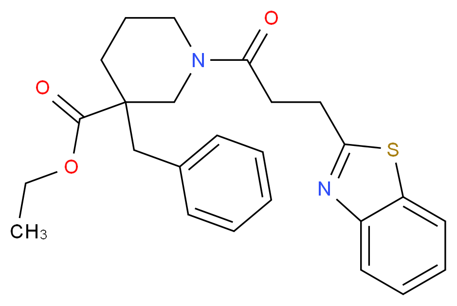 ethyl 1-[3-(1,3-benzothiazol-2-yl)propanoyl]-3-benzyl-3-piperidinecarboxylate_分子结构_CAS_)