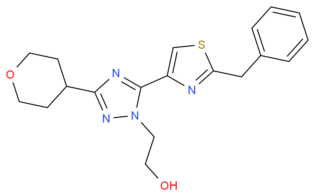 2-[5-(2-benzyl-1,3-thiazol-4-yl)-3-(tetrahydro-2H-pyran-4-yl)-1H-1,2,4-triazol-1-yl]ethanol_分子结构_CAS_)