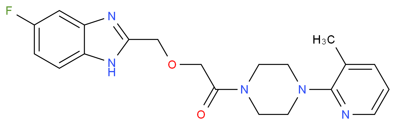 5-fluoro-2-({2-[4-(3-methyl-2-pyridinyl)-1-piperazinyl]-2-oxoethoxy}methyl)-1H-benzimidazole_分子结构_CAS_)