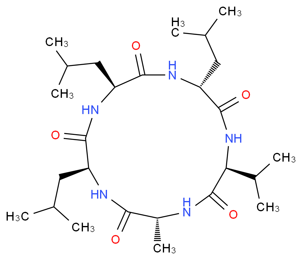 (3R,6S,9R,12S,15S)-3-methyl-9,12,15-tris(2-methylpropyl)-6-(propan-2-yl)-1,4,7,10,13-pentaazacyclopentadecane-2,5,8,11,14-pentone_分子结构_CAS_916058-13-4
