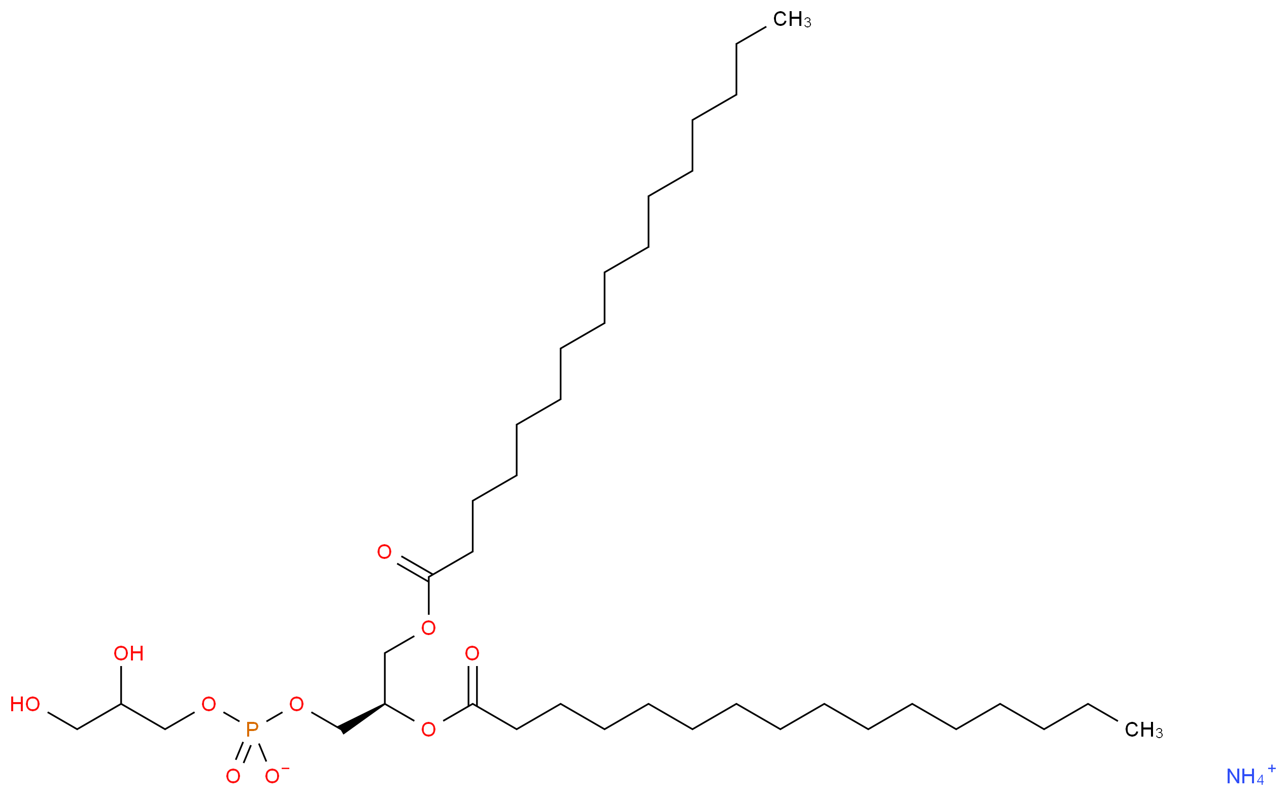 ammonium (2R)-1-[(2,3-dihydroxypropyl phosphonato)oxy]-3-(hexadecanoyloxy)propan-2-yl hexadecanoate_分子结构_CAS_1373168-73-0