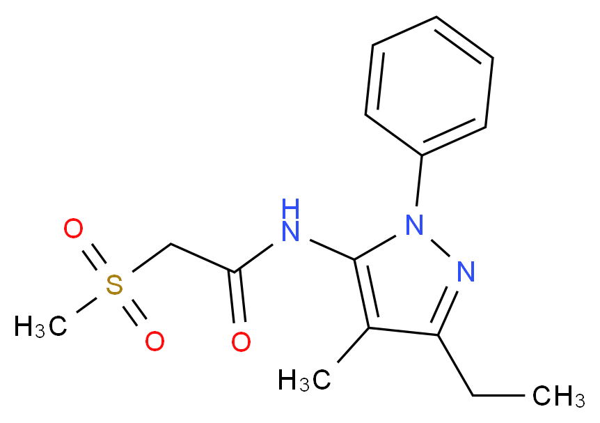 N-(3-ethyl-4-methyl-1-phenyl-1H-pyrazol-5-yl)-2-(methylsulfonyl)acetamide_分子结构_CAS_)