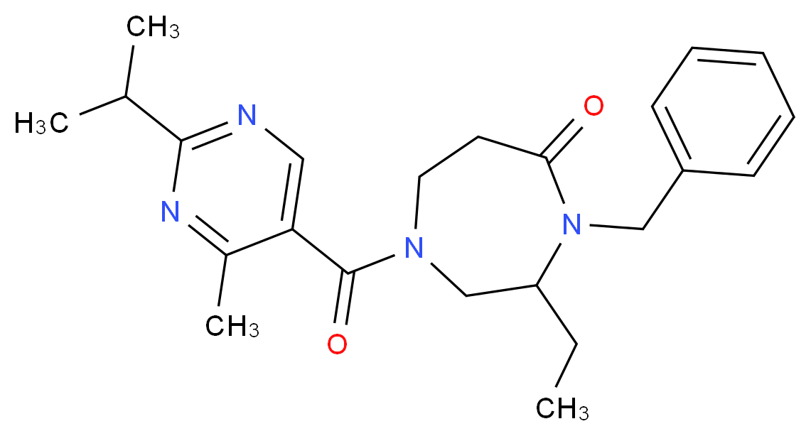 4-benzyl-3-ethyl-1-[(2-isopropyl-4-methylpyrimidin-5-yl)carbonyl]-1,4-diazepan-5-one_分子结构_CAS_)