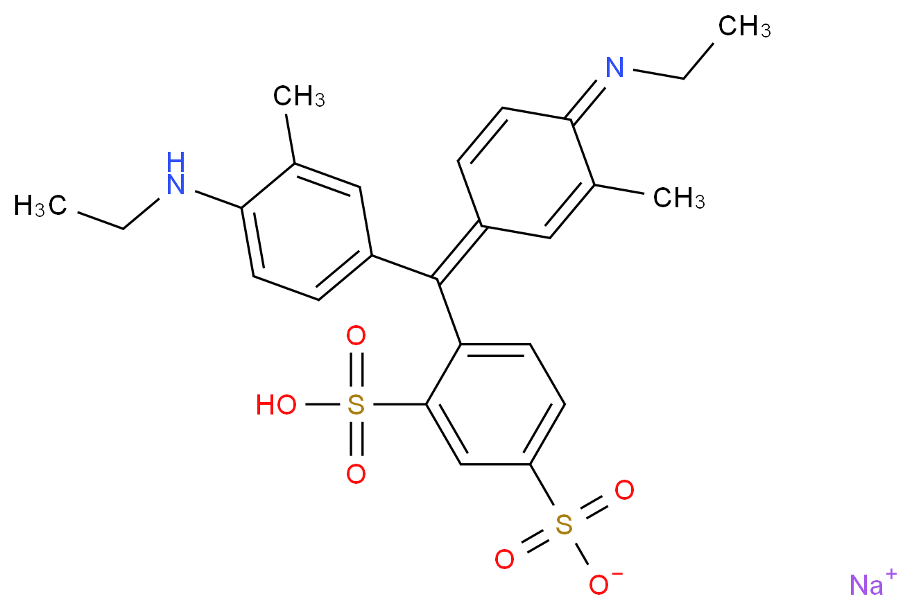 sodium 4-{[4-(ethylamino)-3-methylphenyl][(1Z,4Z)-4-(ethylimino)-3-methylcyclohexa-2,5-dien-1-ylidene]methyl}-3-sulfobenzene-1-sulfonate_分子结构_CAS_2650-17-1