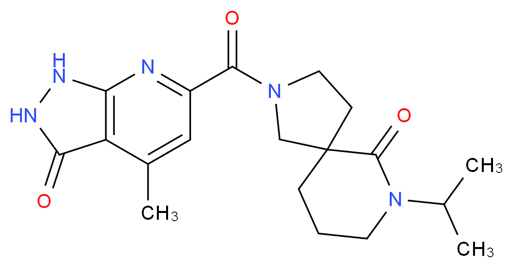 7-isopropyl-2-[(4-methyl-3-oxo-2,3-dihydro-1H-pyrazolo[3,4-b]pyridin-6-yl)carbonyl]-2,7-diazaspiro[4.5]decan-6-one_分子结构_CAS_)