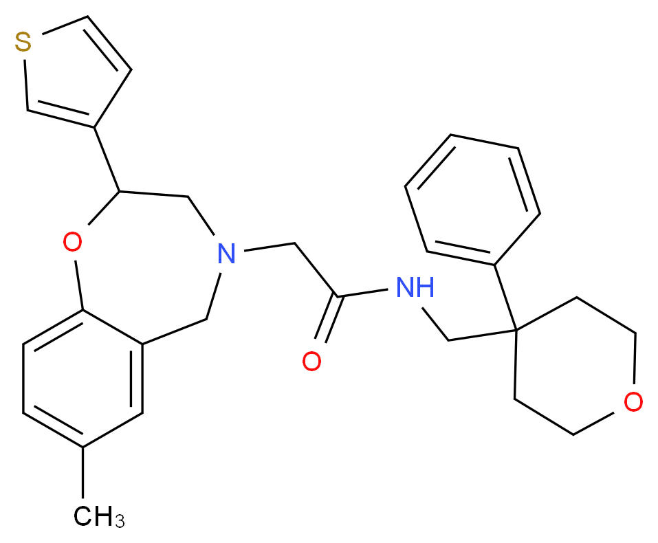 2-[7-methyl-2-(3-thienyl)-2,3-dihydro-1,4-benzoxazepin-4(5H)-yl]-N-[(4-phenyltetrahydro-2H-pyran-4-yl)methyl]acetamide_分子结构_CAS_)