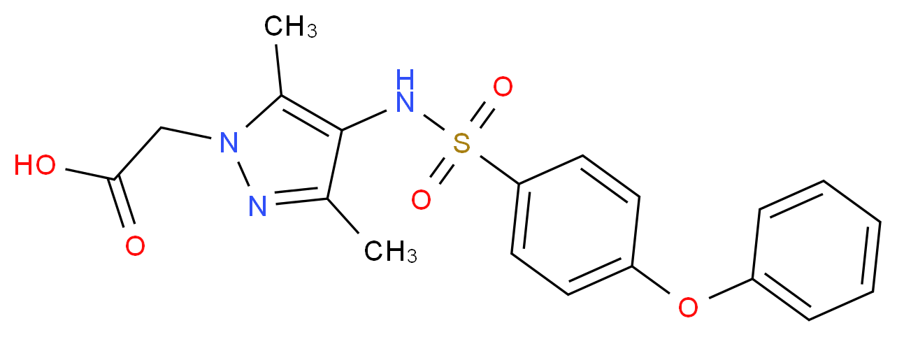 (3,5-dimethyl-4-{[(4-phenoxyphenyl)sulfonyl]amino}-1H-pyrazol-1-yl)acetic acid_分子结构_CAS_)