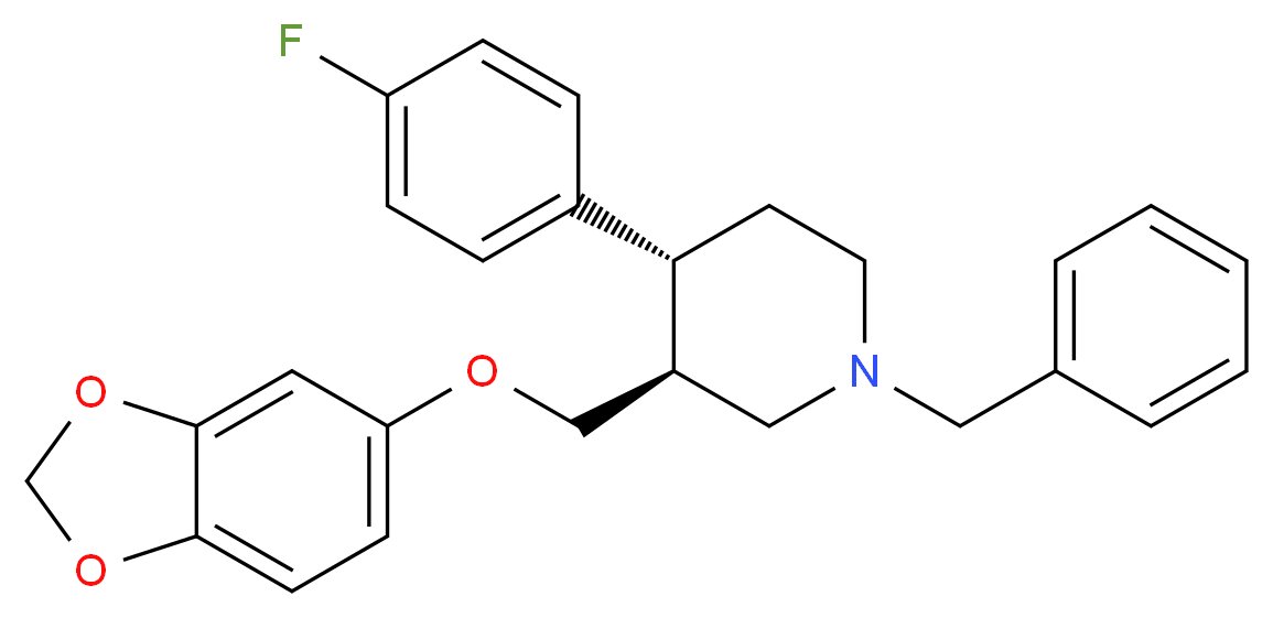 (3S,4R)-3-[(2H-1,3-benzodioxol-5-yloxy)methyl]-1-benzyl-4-(4-fluorophenyl)piperidine_分子结构_CAS_105813-14-7