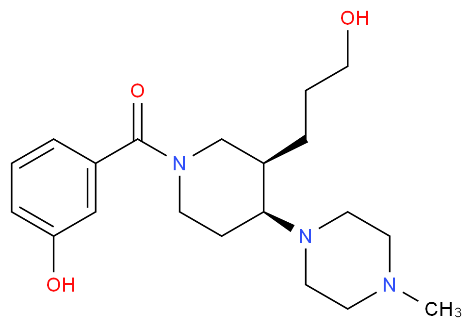 3-{[(3R*,4S*)-3-(3-hydroxypropyl)-4-(4-methylpiperazin-1-yl)piperidin-1-yl]carbonyl}phenol_分子结构_CAS_)