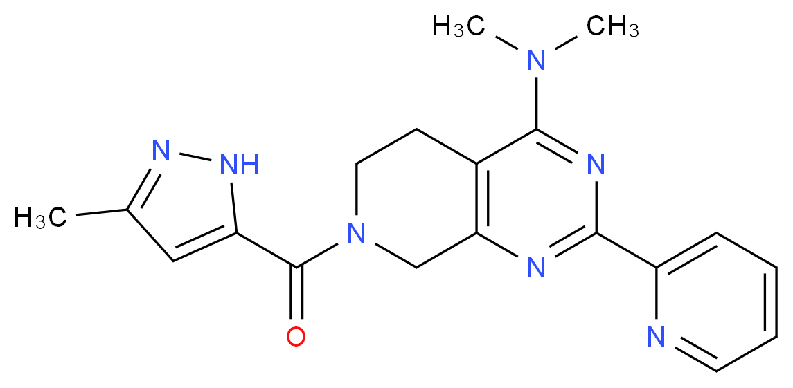 N,N-dimethyl-7-[(3-methyl-1H-pyrazol-5-yl)carbonyl]-2-pyridin-2-yl-5,6,7,8-tetrahydropyrido[3,4-d]pyrimidin-4-amine_分子结构_CAS_)