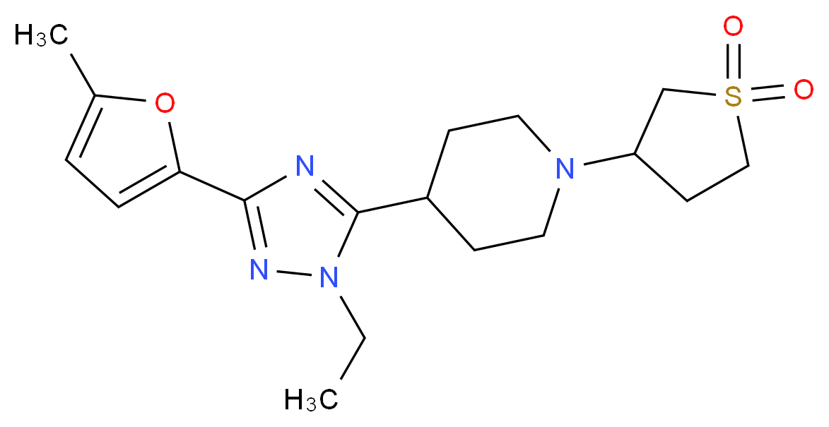 1-(1,1-dioxidotetrahydro-3-thienyl)-4-[1-ethyl-3-(5-methyl-2-furyl)-1H-1,2,4-triazol-5-yl]piperidine_分子结构_CAS_)