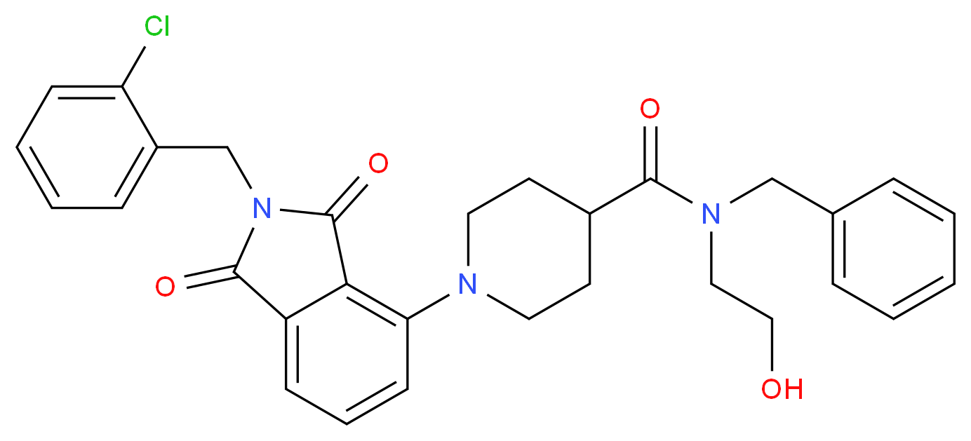 N-benzyl-1-[2-(2-chlorobenzyl)-1,3-dioxo-2,3-dihydro-1H-isoindol-4-yl]-N-(2-hydroxyethyl)-4-piperidinecarboxamide_分子结构_CAS_)