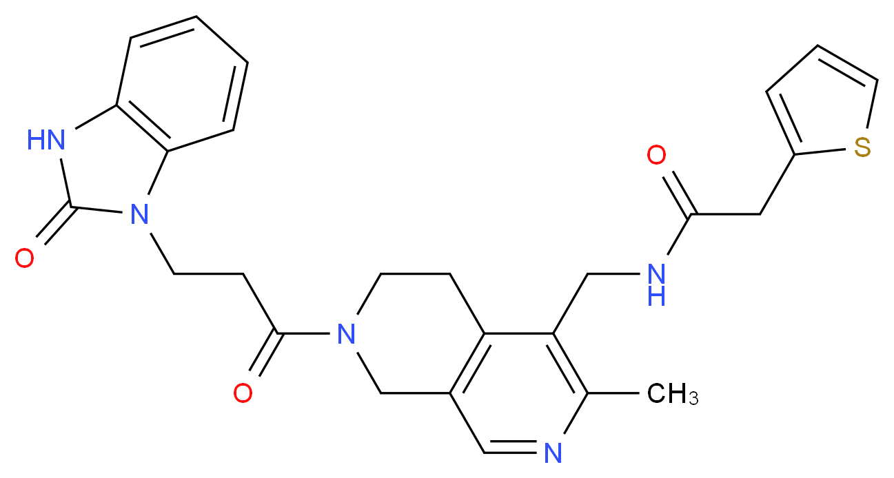 N-({3-methyl-7-[3-(2-oxo-2,3-dihydro-1H-benzimidazol-1-yl)propanoyl]-5,6,7,8-tetrahydro-2,7-naphthyridin-4-yl}methyl)-2-(2-thienyl)acetamide_分子结构_CAS_)