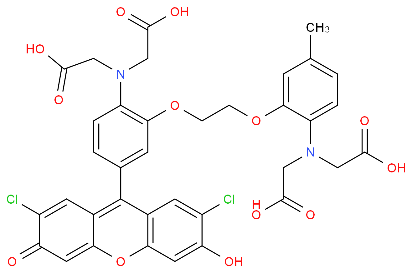 2-{[2-(2-{2-[bis(carboxymethyl)amino]-5-(2,7-dichloro-6-hydroxy-3-oxo-3H-xanthen-9-yl)phenoxy}ethoxy)-4-methylphenyl](carboxymethyl)amino}acetic acid_分子结构_CAS_123632-39-3