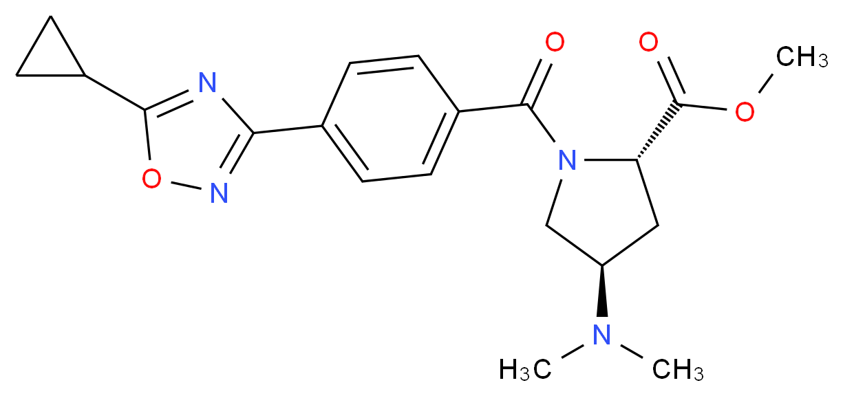 methyl (2S,4R)-1-[4-(5-cyclopropyl-1,2,4-oxadiazol-3-yl)benzoyl]-4-(dimethylamino)pyrrolidine-2-carboxylate_分子结构_CAS_)