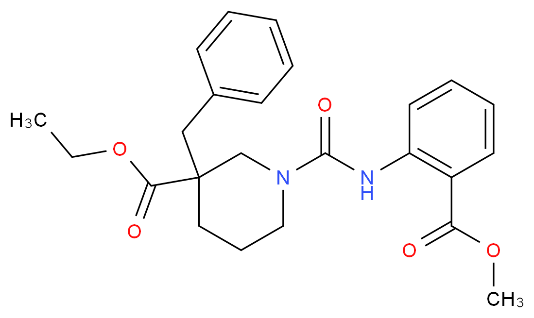 ethyl 3-benzyl-1-({[2-(methoxycarbonyl)phenyl]amino}carbonyl)-3-piperidinecarboxylate_分子结构_CAS_)