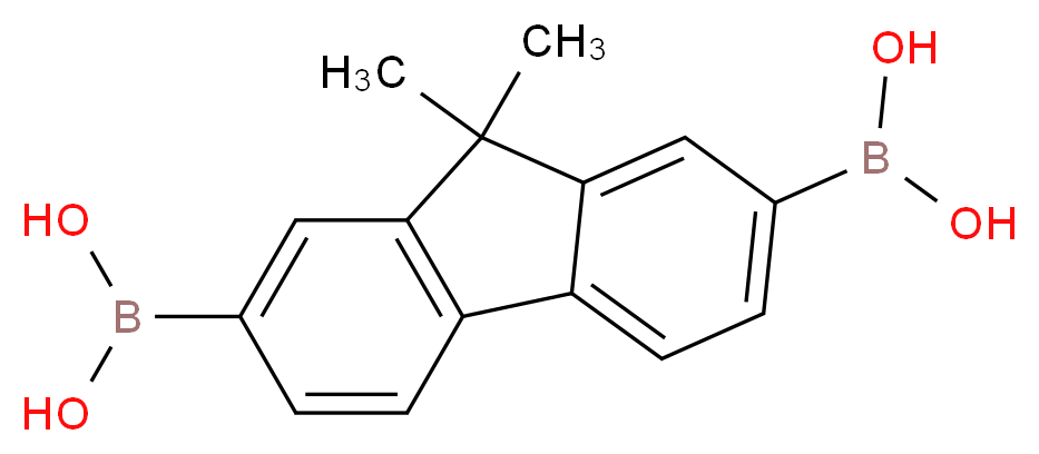(9,9-Dimethyl-9H-fluoren-2,7-diyl)diboronic acid_分子结构_CAS_866100-14-3)