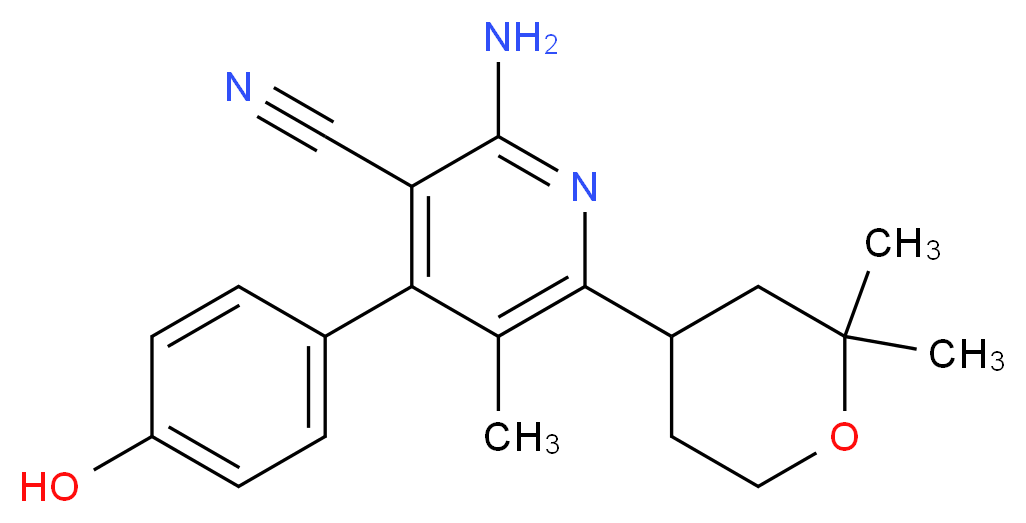 2-amino-6-(2,2-dimethyltetrahydro-2H-pyran-4-yl)-4-(4-hydroxyphenyl)-5-methylnicotinonitrile_分子结构_CAS_)