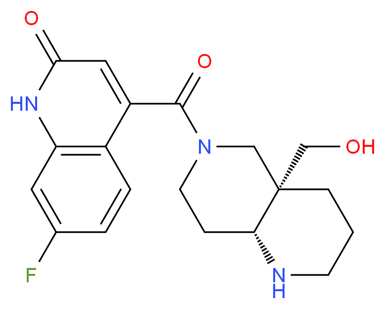 7-fluoro-4-{[(4aS*,8aR*)-4a-(hydroxymethyl)octahydro-1,6-naphthyridin-6(2H)-yl]carbonyl}-2(1H)-quinolinone_分子结构_CAS_)