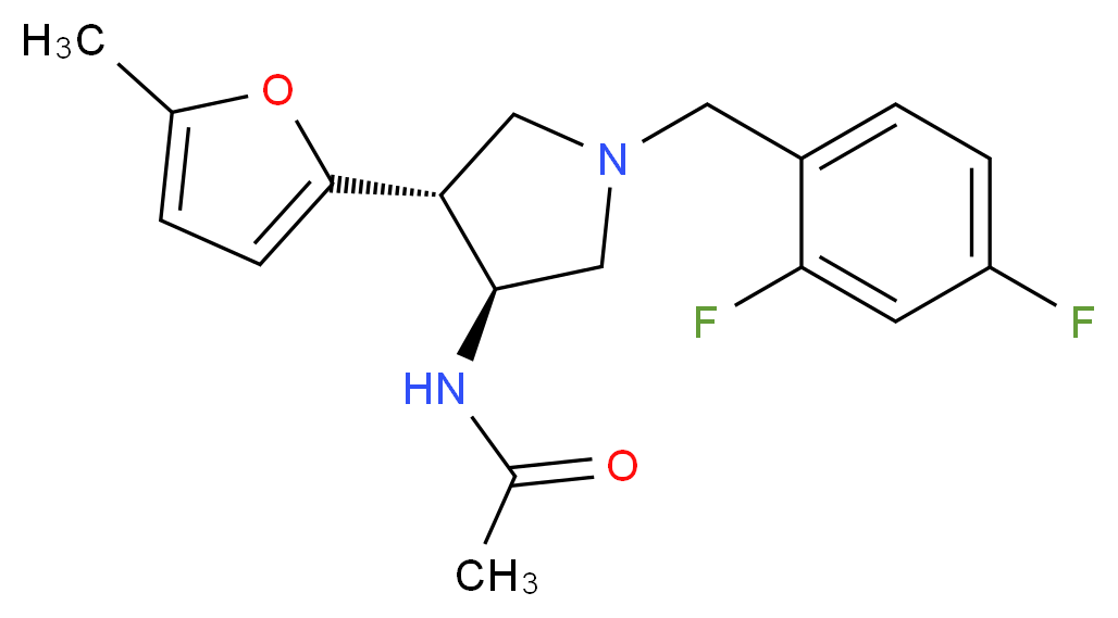 N-[(3S*,4R*)-1-(2,4-difluorobenzyl)-4-(5-methyl-2-furyl)-3-pyrrolidinyl]acetamide_分子结构_CAS_)