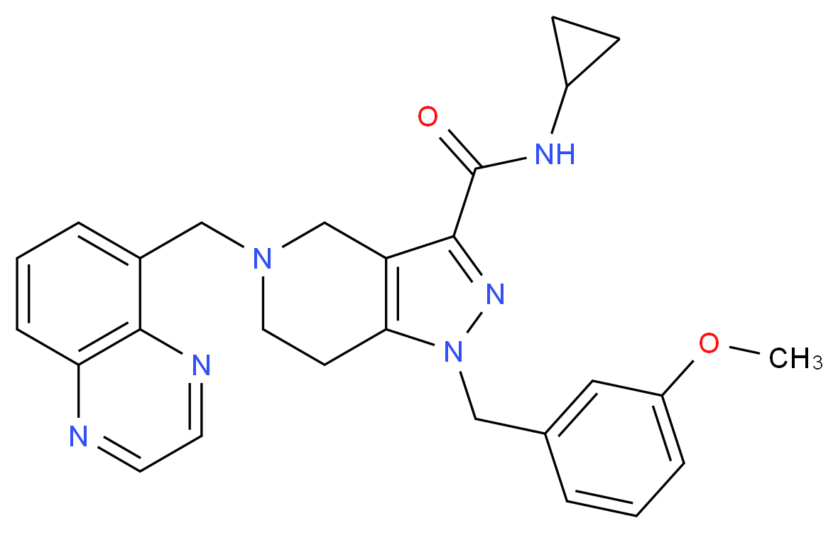 N-cyclopropyl-1-(3-methoxybenzyl)-5-(5-quinoxalinylmethyl)-4,5,6,7-tetrahydro-1H-pyrazolo[4,3-c]pyridine-3-carboxamide_分子结构_CAS_)
