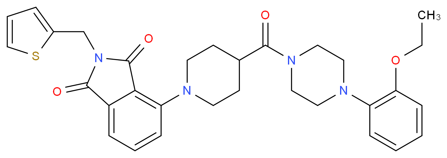 4-(4-{[4-(2-ethoxyphenyl)-1-piperazinyl]carbonyl}-1-piperidinyl)-2-(2-thienylmethyl)-1H-isoindole-1,3(2H)-dione_分子结构_CAS_)