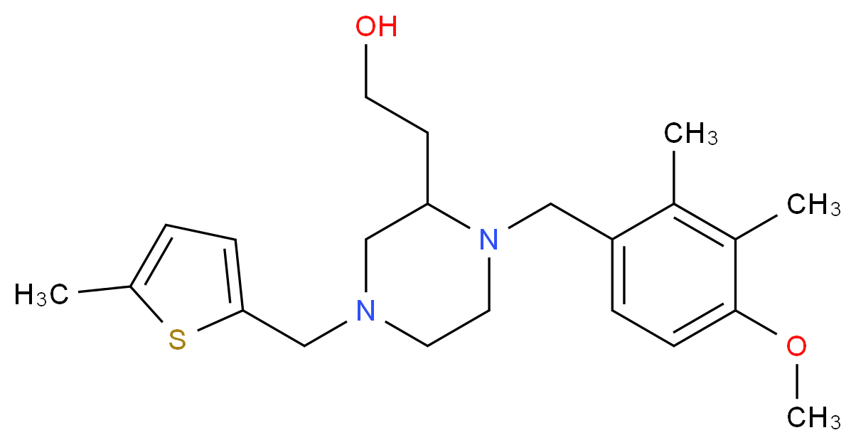 2-{1-(4-methoxy-2,3-dimethylbenzyl)-4-[(5-methyl-2-thienyl)methyl]-2-piperazinyl}ethanol_分子结构_CAS_)