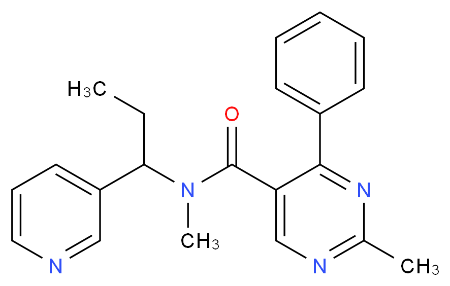 N,2-dimethyl-4-phenyl-N-(1-pyridin-3-ylpropyl)pyrimidine-5-carboxamide_分子结构_CAS_)