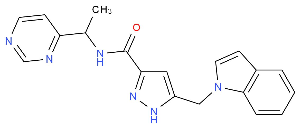 5-(1H-indol-1-ylmethyl)-N-[1-(4-pyrimidinyl)ethyl]-1H-pyrazole-3-carboxamide_分子结构_CAS_)