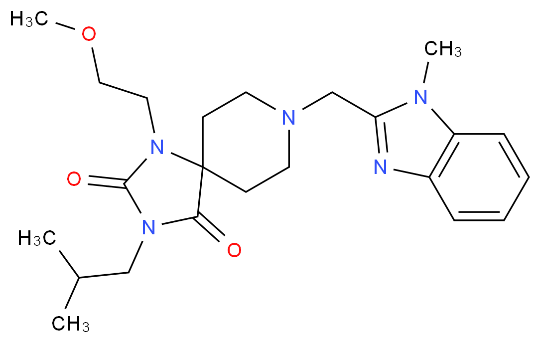 3-isobutyl-1-(2-methoxyethyl)-8-[(1-methyl-1H-benzimidazol-2-yl)methyl]-1,3,8-triazaspiro[4.5]decane-2,4-dione_分子结构_CAS_)