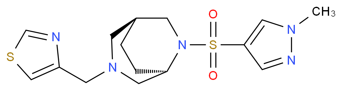 (1S*,5R*)-6-[(1-methyl-1H-pyrazol-4-yl)sulfonyl]-3-(1,3-thiazol-4-ylmethyl)-3,6-diazabicyclo[3.2.2]nonane_分子结构_CAS_)