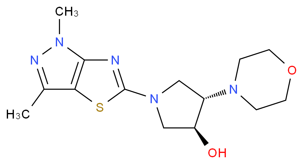 (3S*,4S*)-1-(1,3-dimethyl-1H-pyrazolo[3,4-d][1,3]thiazol-5-yl)-4-morpholin-4-ylpyrrolidin-3-ol_分子结构_CAS_)