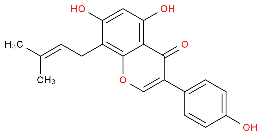 5,7-dihydroxy-3-(4-hydroxyphenyl)-8-(3-methylbut-2-en-1-yl)-4H-chromen-4-one_分子结构_CAS_104691-86-3