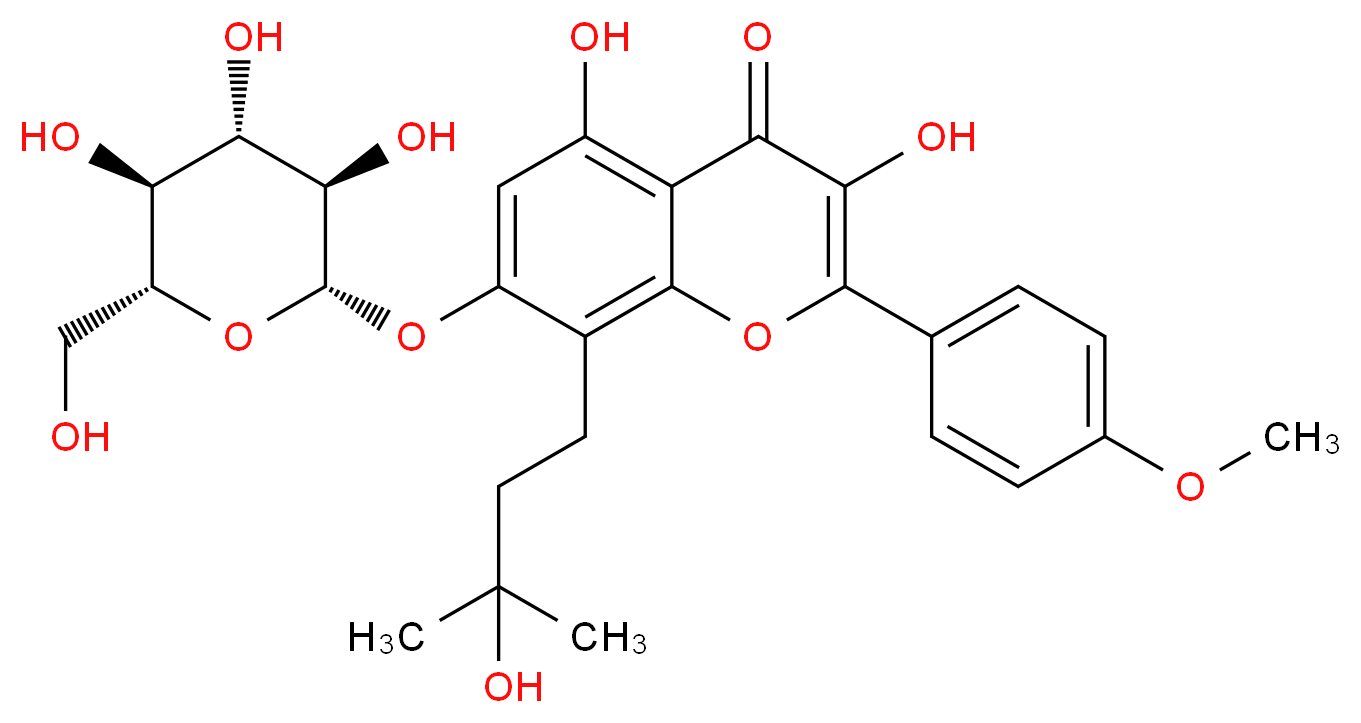 3,5-dihydroxy-8-(3-hydroxy-3-methylbutyl)-2-(4-methoxyphenyl)-7-{[(2S,3R,4S,5S,6R)-3,4,5-trihydroxy-6-(hydroxymethyl)oxan-2-yl]oxy}-4H-chromen-4-one_分子结构_CAS_128988-55-6