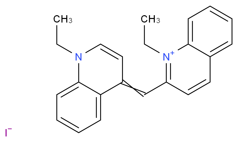 1-ethyl-2-[(1-ethyl-1,4-dihydroquinolin-4-ylidene)methyl]quinolin-1-ium iodide_分子结构_CAS_634-21-9