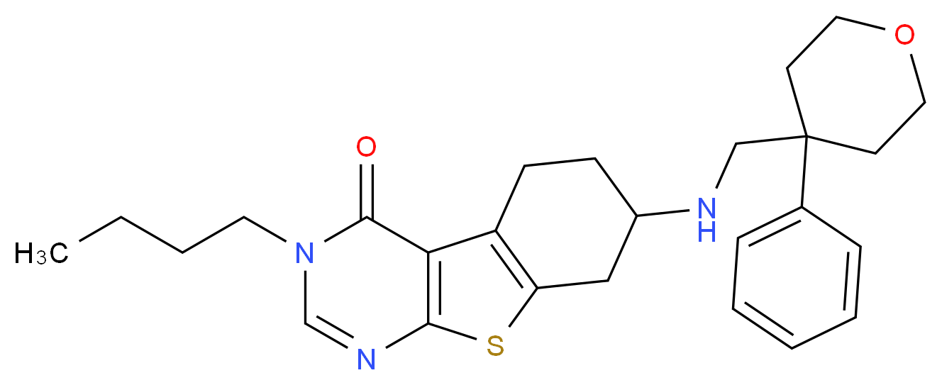 3-butyl-7-{[(4-phenyltetrahydro-2H-pyran-4-yl)methyl]amino}-5,6,7,8-tetrahydro[1]benzothieno[2,3-d]pyrimidin-4(3H)-one_分子结构_CAS_)