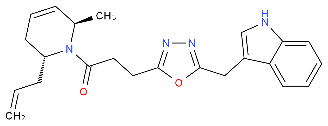 3-[(5-{3-[(2R*,6R*)-2-allyl-6-methyl-3,6-dihydro-1(2H)-pyridinyl]-3-oxopropyl}-1,3,4-oxadiazol-2-yl)methyl]-1H-indole_分子结构_CAS_)