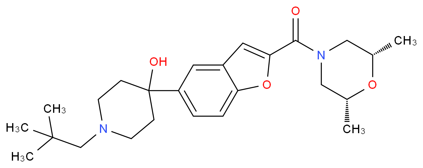 4-(2-{[(2R*,6S*)-2,6-dimethyl-4-morpholinyl]carbonyl}-1-benzofuran-5-yl)-1-(2,2-dimethylpropyl)-4-piperidinol_分子结构_CAS_)