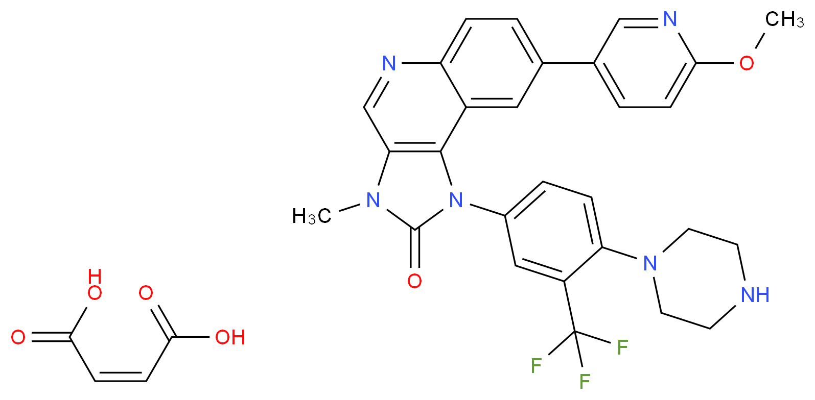 (2Z)-but-2-enedioic acid; 8-(6-methoxypyridin-3-yl)-3-methyl-1-[4-(piperazin-1-yl)-3-(trifluoromethyl)phenyl]-1H,2H,3H-imidazo[4,5-c]quinolin-2-one_分子结构_CAS_1245537-68-1