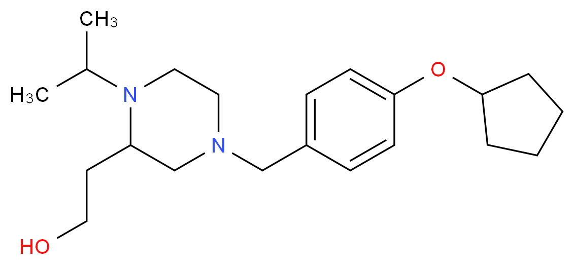 2-{4-[4-(cyclopentyloxy)benzyl]-1-isopropyl-2-piperazinyl}ethanol_分子结构_CAS_)