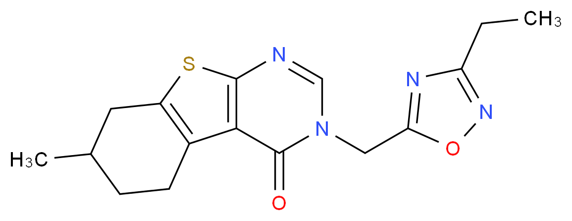 3-[(3-ethyl-1,2,4-oxadiazol-5-yl)methyl]-7-methyl-5,6,7,8-tetrahydro[1]benzothieno[2,3-d]pyrimidin-4(3H)-one_分子结构_CAS_)