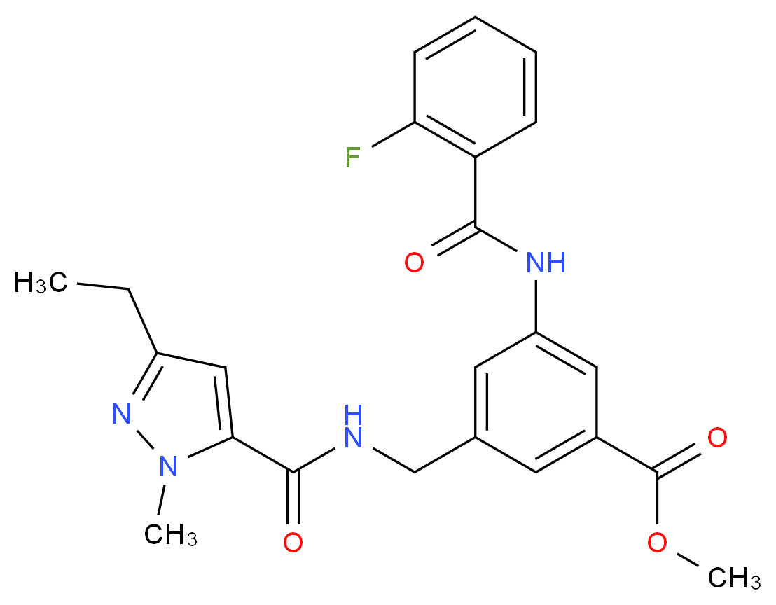 methyl 3-({[(3-ethyl-1-methyl-1H-pyrazol-5-yl)carbonyl]amino}methyl)-5-[(2-fluorobenzoyl)amino]benzoate_分子结构_CAS_)