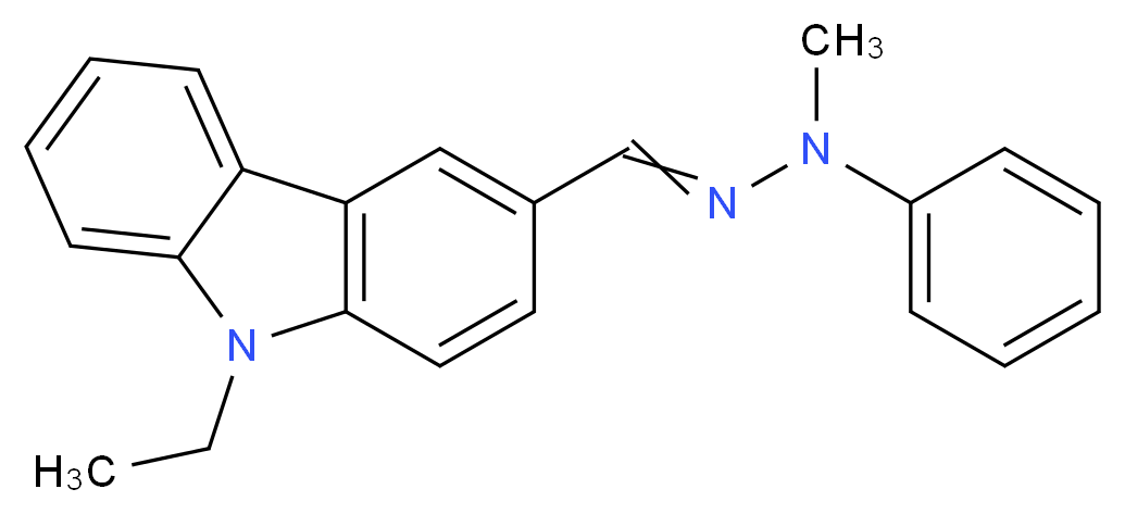 9-ethyl-3-[(2-methyl-2-phenylhydrazin-1-ylidene)methyl]-9H-carbazole_分子结构_CAS_75232-44-9