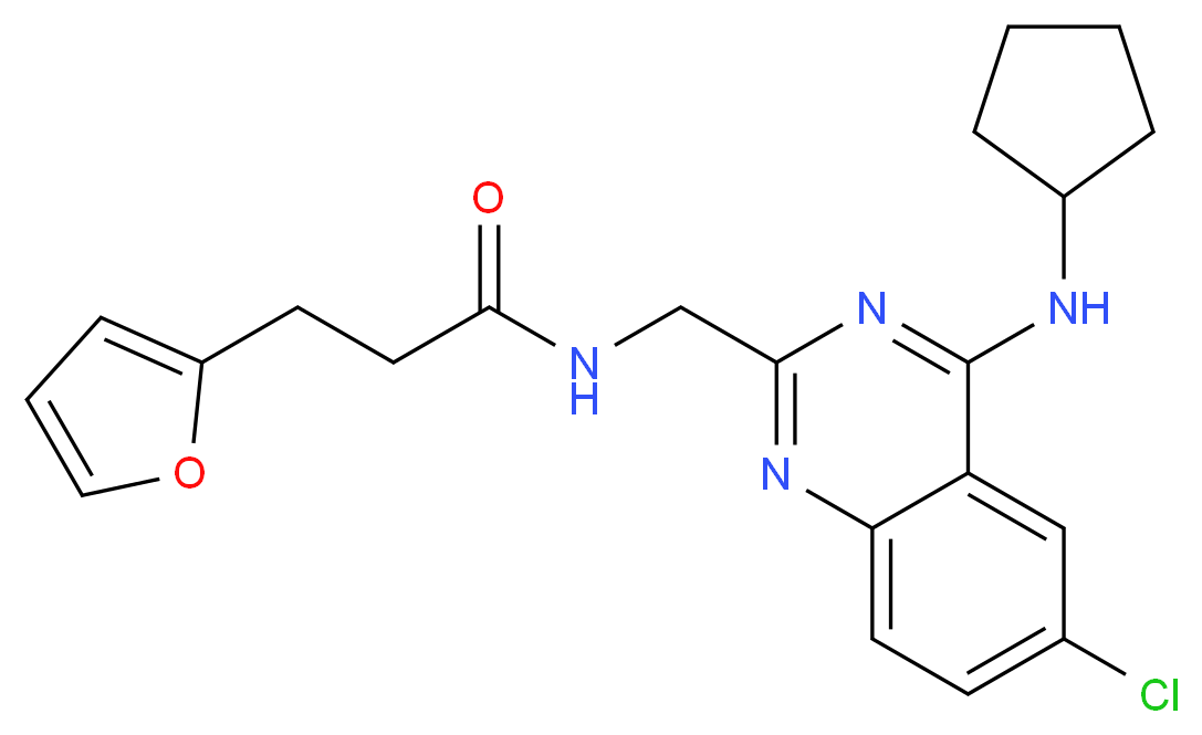 N-{[6-chloro-4-(cyclopentylamino)-2-quinazolinyl]methyl}-3-(2-furyl)propanamide_分子结构_CAS_)